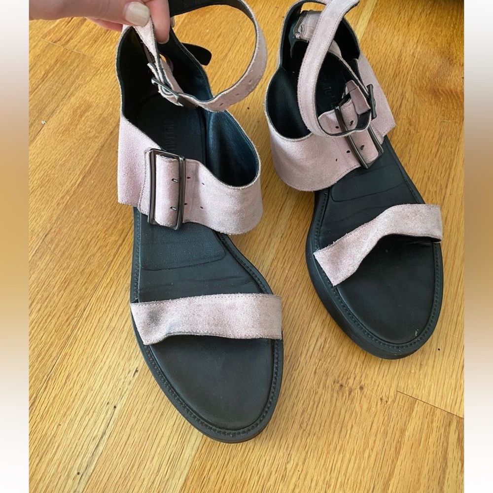 Helmut Lang lavender suede buckle sandals